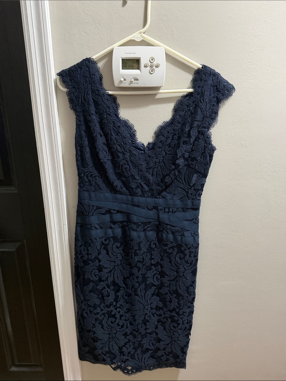 Tadashi Shoji Navy Lace V-Neck Sheath Dress